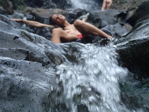 Kamala Devi in waterfall on eco sex hike in hawaii